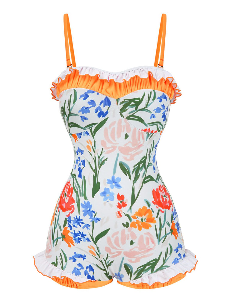 [Prévente] Maillot de bain une pièce bandeau multicolore fleurs peintes années 1960