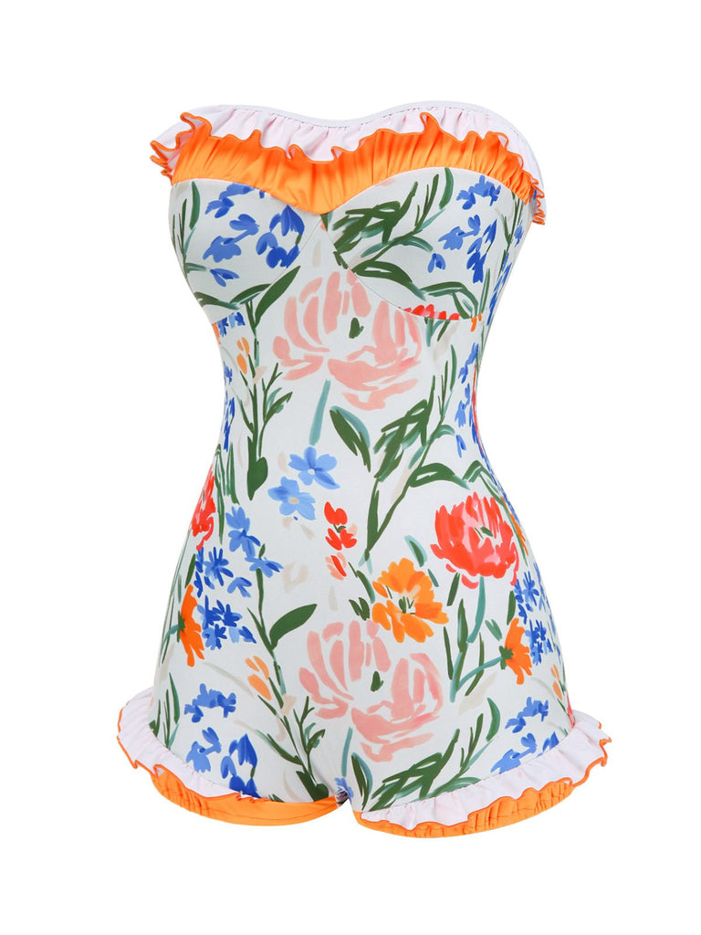 [Prévente] Maillot de bain une pièce bandeau multicolore fleurs peintes années 1960