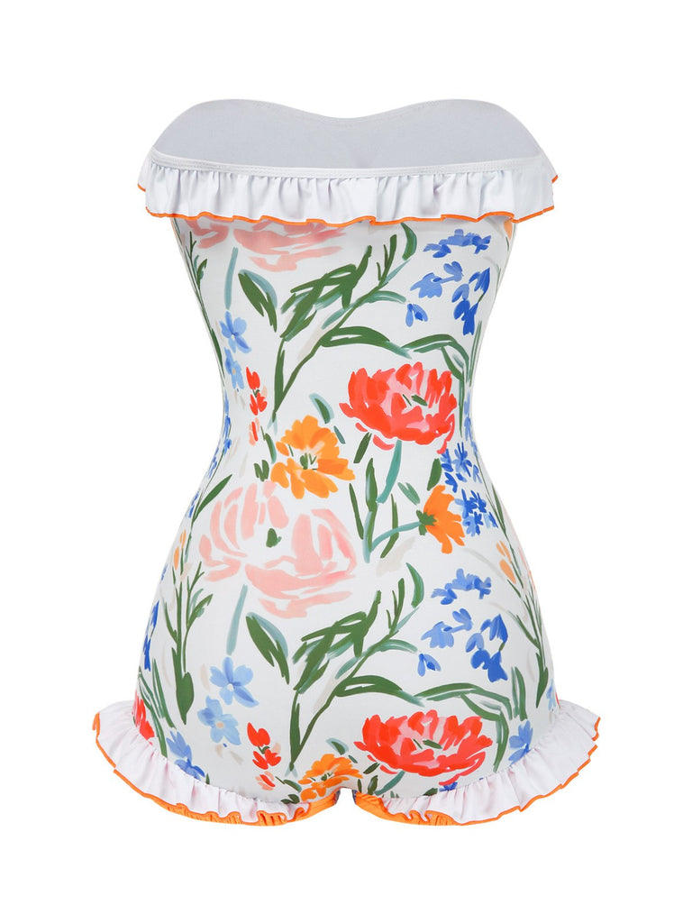 [Prévente] Maillot de bain une pièce bandeau multicolore fleurs peintes années 1960