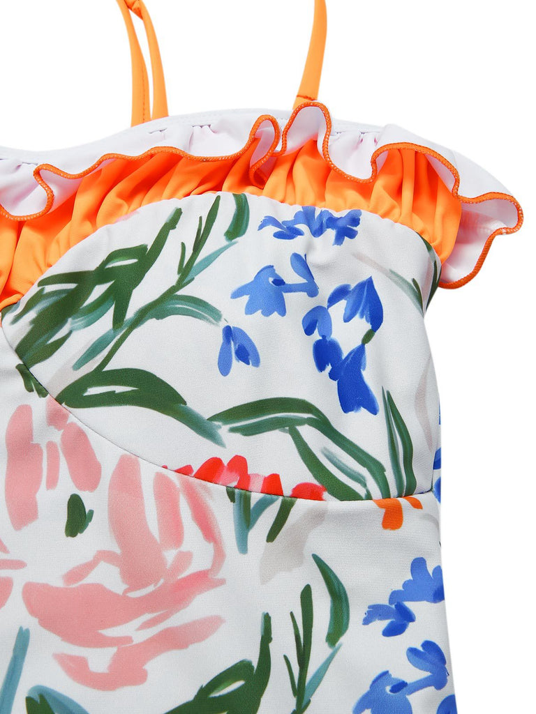 [Prévente] Maillot de bain une pièce bandeau multicolore fleurs peintes années 1960