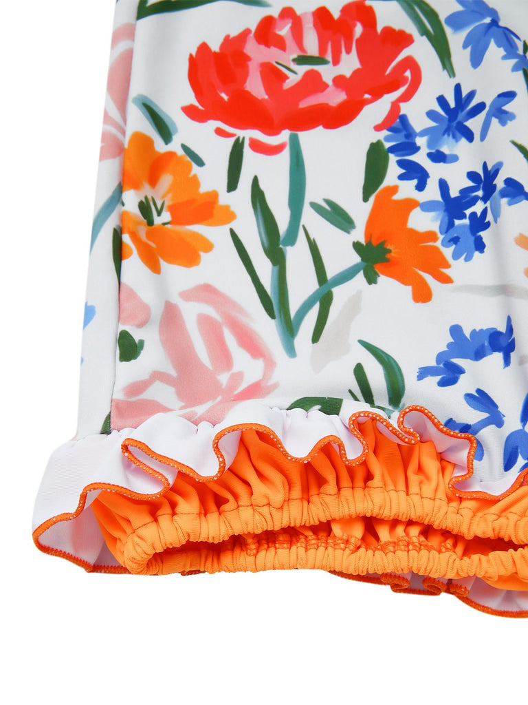[Prévente] Maillot de bain une pièce bandeau multicolore fleurs peintes années 1960