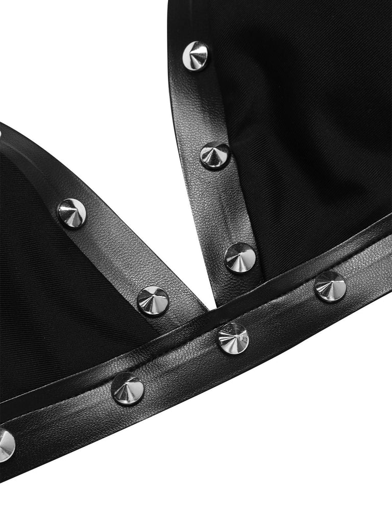 Ensemble bikini noir à rivets style gothique des années 1980