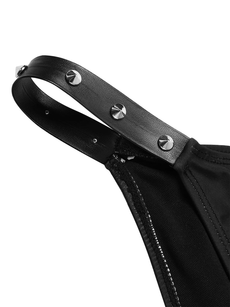 Ensemble bikini noir à rivets style gothique des années 1980