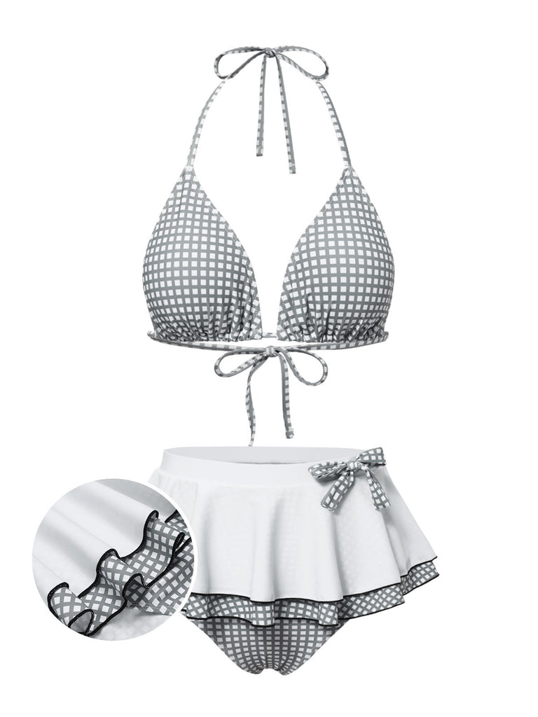 Maillot de bain dos nu carreaux vichy gris et blanc nnées 1940