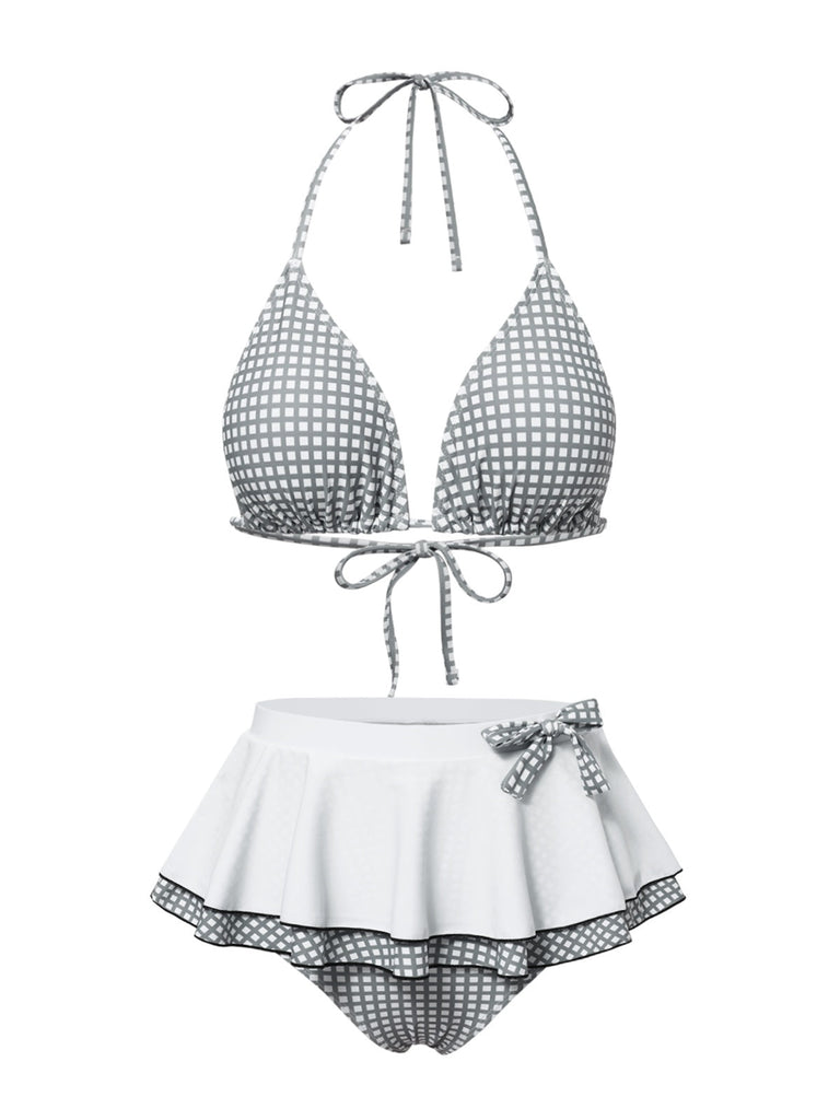 Maillot de bain dos nu carreaux vichy gris et blanc nnées 1940