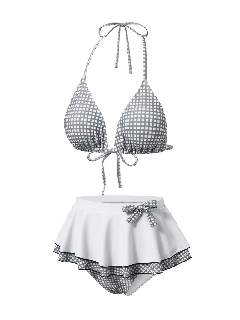 Maillot de bain dos nu carreaux vichy gris et blanc nnées 1940