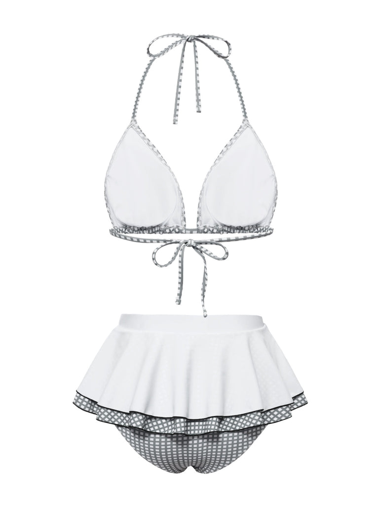 Maillot de bain dos nu carreaux vichy gris et blanc nnées 1940