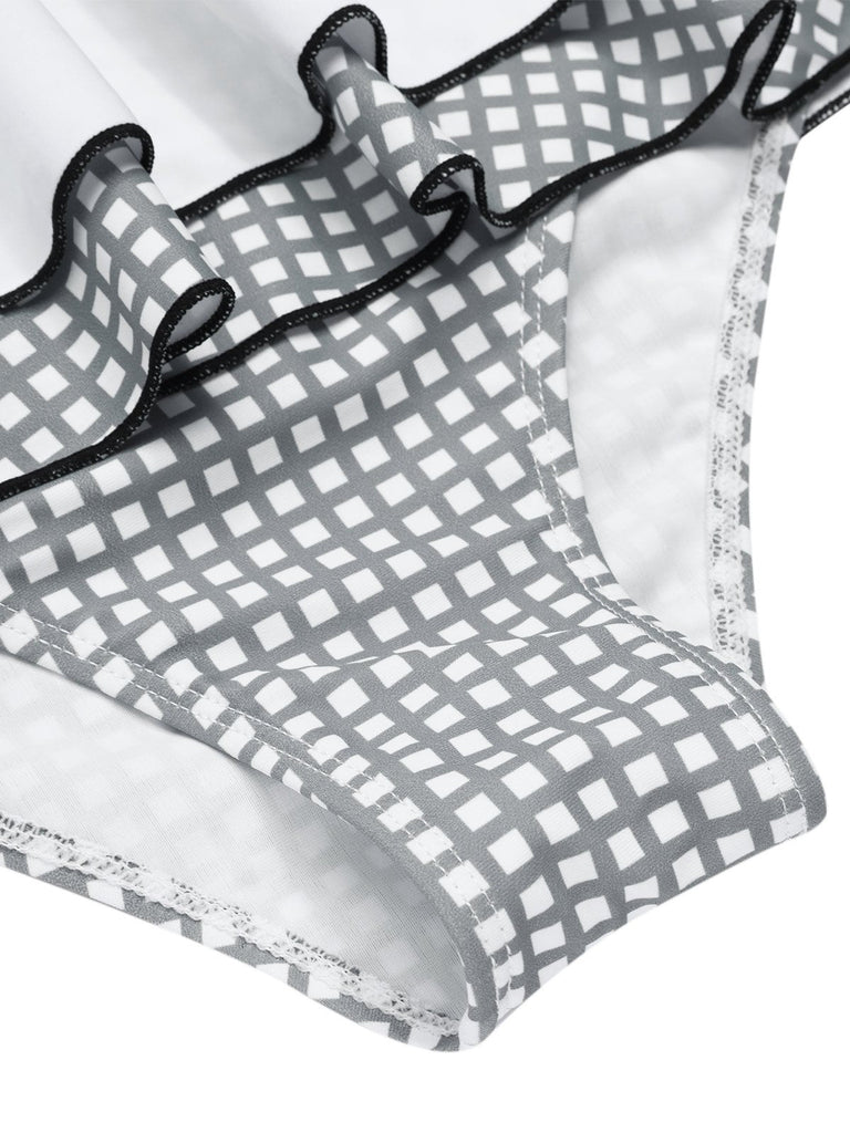 Maillot de bain dos nu carreaux vichy gris et blanc nnées 1940