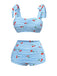 Maillot de bain bleu à lacets à carreaux et cerise des années 1950