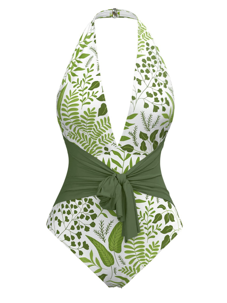 [Prévente] Maillot de Bain une pièce végétaux vert années 1960