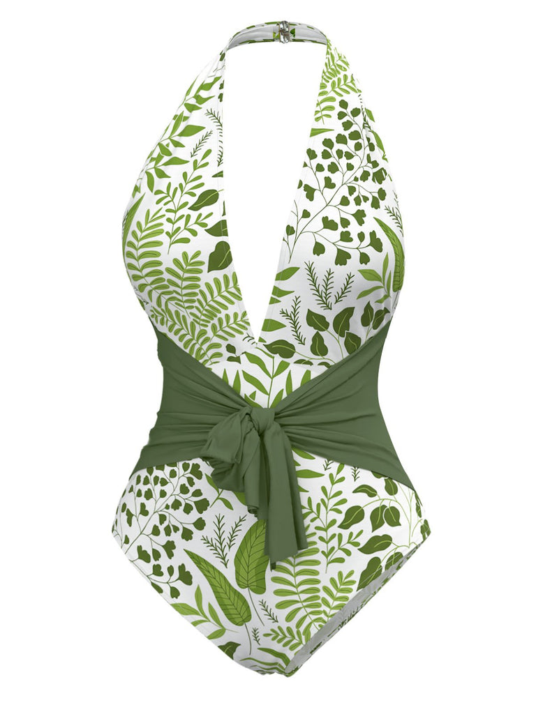 [Prévente] Maillot de Bain une pièce végétaux vert années 1960