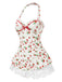[Pré-vente] Robe de bain à licou fraise en dentelle nœud années 1950