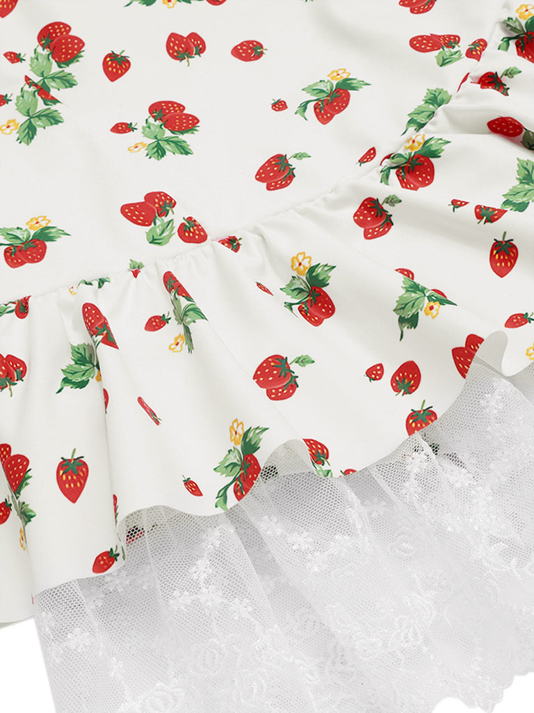 [Pré-vente] Robe de bain à licou fraise en dentelle nœud années 1950