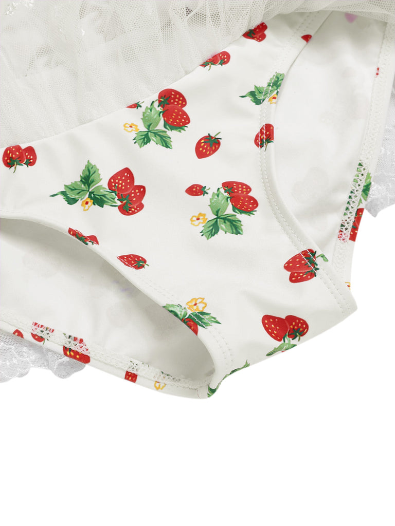 [Pré-vente] Robe de bain à licou fraise en dentelle nœud années 1950