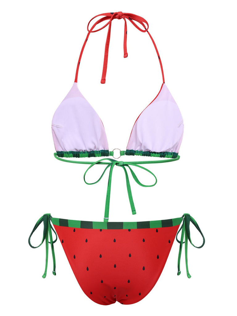 Ensemble bikini rouge pastèque à nœud années 1960