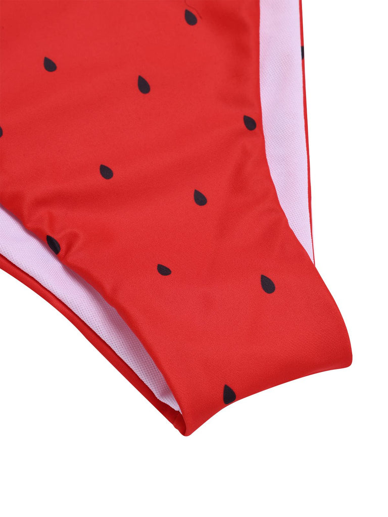 Ensemble bikini rouge pastèque à nœud années 1960
