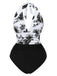 Maillot de bain rouge dos nu col V motif silhouette de feuille années 1940