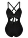Maillot de bain patchwork taille creuse rose et noir des années 1940