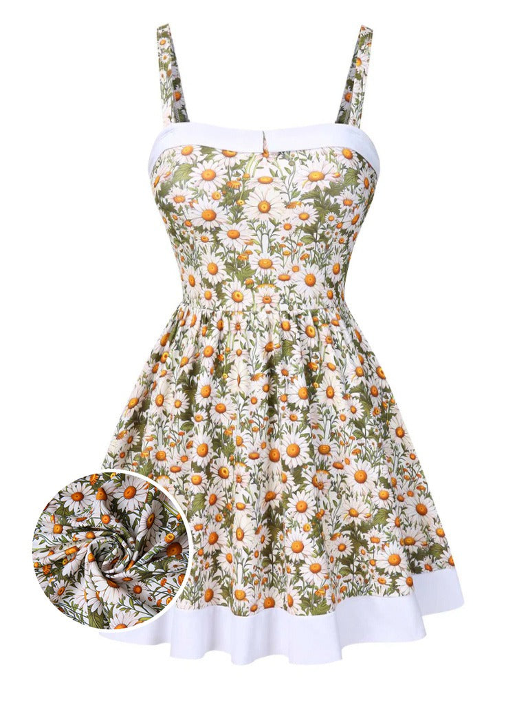 Robe de bain à reliure marguerites à bretelles années 1950