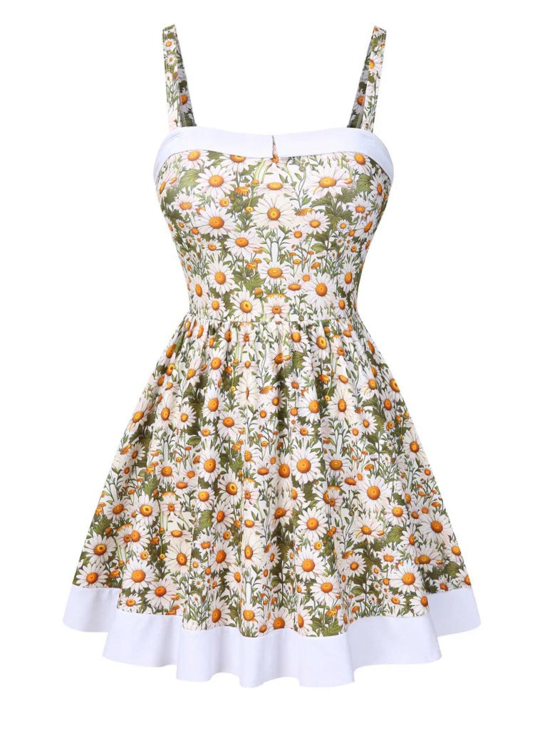 Robe de bain à reliure marguerites à bretelles années 1950