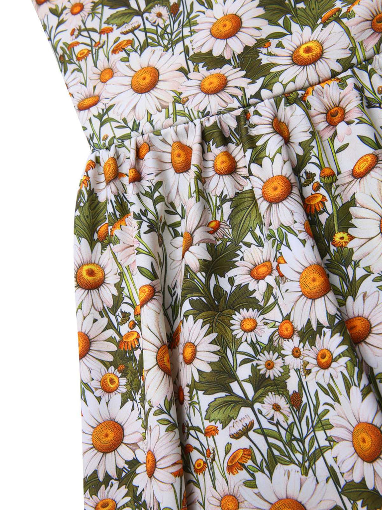 Robe de bain à reliure marguerites à bretelles années 1950
