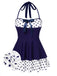 Robe de bain dos nu patchwork à pois bleus années 40