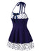 Robe de bain dos nu patchwork à pois bleus années 40