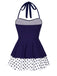 Robe de bain dos nu patchwork à pois bleus années 40