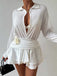 Mini-robe cache-maillot blanche col V profond motif floral 3D années 1950