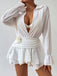 Mini-robe cache-maillot blanche col V profond motif floral 3D années 1950