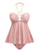 Maillot de bain dos nu à lacets et chaîne coquillages des années 1940