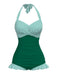 Maillot de bain une pièce dos nu rayé vert des années 1940