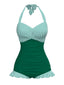Maillot de bain une pièce dos nu rayé vert des années 1940