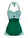 Maillot de bain une pièce dos nu rayé vert des années 1940