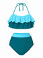 Maillot de bain taille haute à volants et colorblock des années 1940