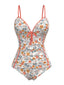 [Prévente] Maillot de bain une pièce froncé à fleurs orange des années 1960