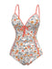 [Prévente] Maillot de bain une pièce froncé à fleurs orange des années 1960