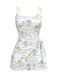 Robe de bain blanche col carré cocotiers peintes années 40
