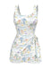 Robe de bain blanche col carré cocotiers peintes années 40
