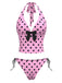 Ensemble bikini dos nu rose à pois et nœud années 1970
