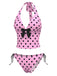 Ensemble bikini dos nu rose à pois et nœud années 1970