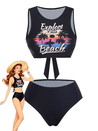 Ensemble Tankini Noir Explore The Beach Années 1950