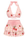 Ensemble bikini jaune imprimé floral nouer sur le devant volants années 1960