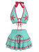 Ensemble bikini jaune imprimé floral nouer sur le devant volants années 1960