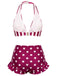 Maillot De Bain Rouge Et Blanc À Rayures Bretelles Nues À Pois Volants Année 1940