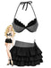 2PCS Ensemble bikini dos nu rayé gris et paréo à volants années 60