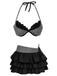2PCS Ensemble bikini dos nu rayé gris et paréo à volants années 60