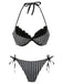 2PCS Ensemble bikini dos nu rayé gris et paréo à volants années 60