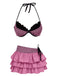 2PCS Ensemble bikini dos nu rayé gris et paréo à volants années 60