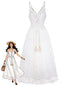 Robe longue bohème blanche en dentelle à col en V années 1970
